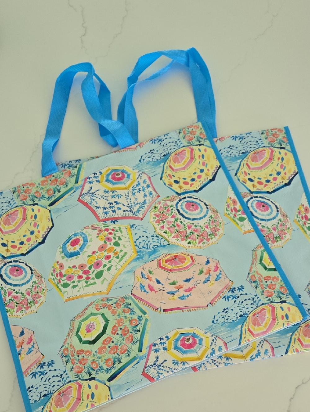 Colorful Umbrellas Homegoods TJMaxx Marshalls Reuseable Tote NWOT Set Of 2